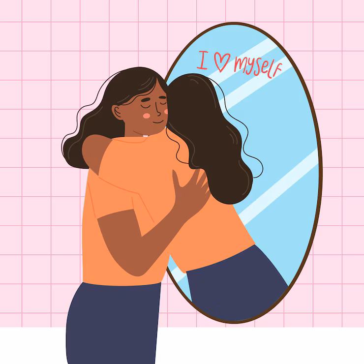 high self esteem with woman mirror